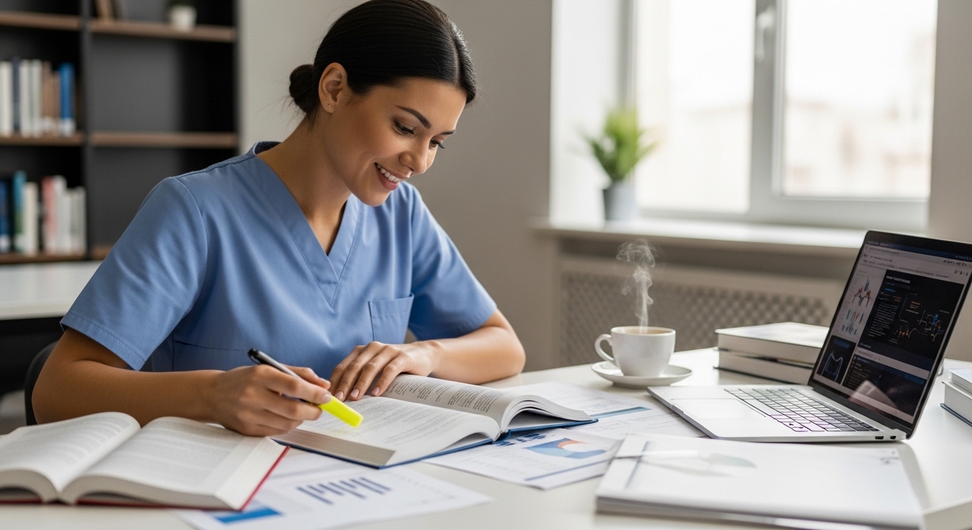 Profissional da saúde estudando e evoluindo na carreira